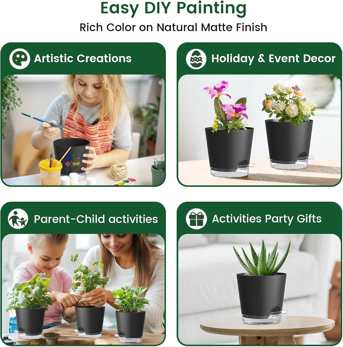 6 inch Self Watering Pots for Indoor Outdoor Plants, 6 Pack Flower Plant Pots with Drainage Holes