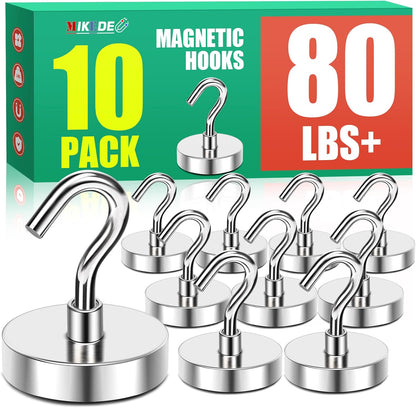 MIKEDE Magnetic Hooks, 80 Lbs Heavy Duty Earth Magnets with Hooks for Cruise Cabin, 10 Pcs Strong
