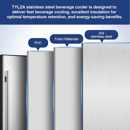 Tylza Outdoor Beverage Refrigerator 24 Inch, Stainless Steel Under Counter Beverage Cooler, 190