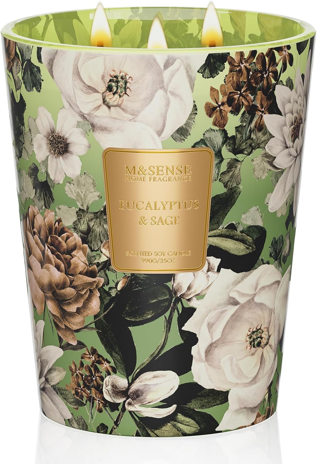 M&SENSE Eucalyptus Sage Scented Candle, 35oz 150H Long Lasting, 3-Wick Natural Soy Candles
