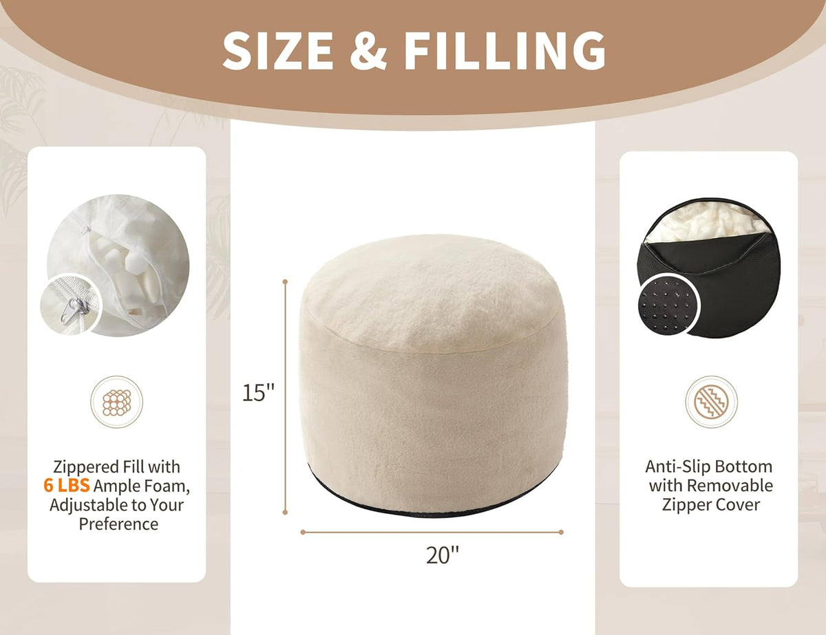 Pouf Ottoman Foot Rest 20"x15" Footstools and Ottomans Small with Filling Cream Small Beige Ottoman