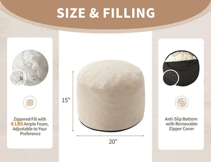 Pouf Ottoman Foot Rest 20"x15" Footstools and Ottomans Small with Filling Cream Small Beige Ottoman