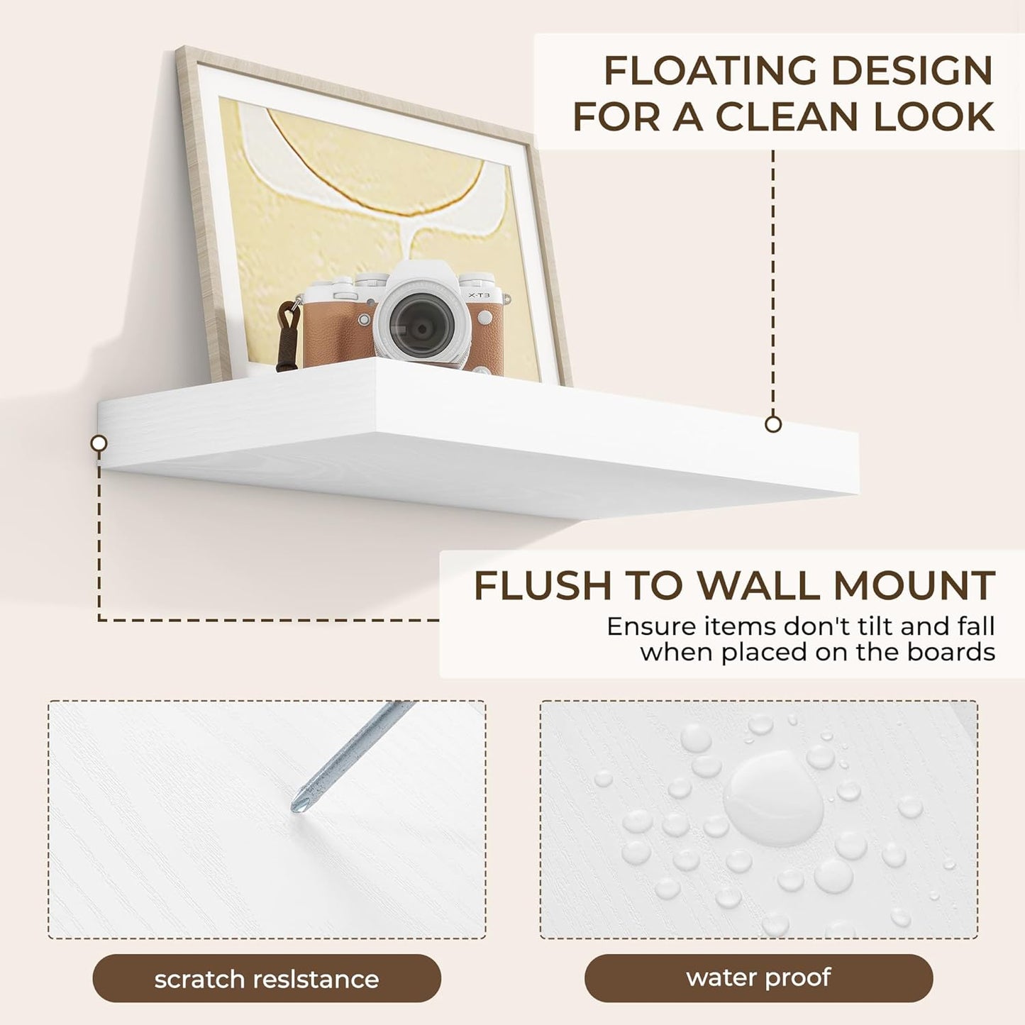 RICHFOCUS 16Inch Floating Shelves for Wall 2 Pack Shelves for Bedroom|Kitchen|Bathroom Wall Mounted