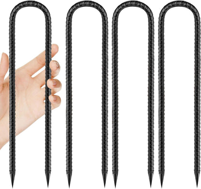 Rebar-Stakes-12-Inch, Ground Stakes Heavy Duty U-Hook Black Coated Anti-Rust Heavy Duty Ground