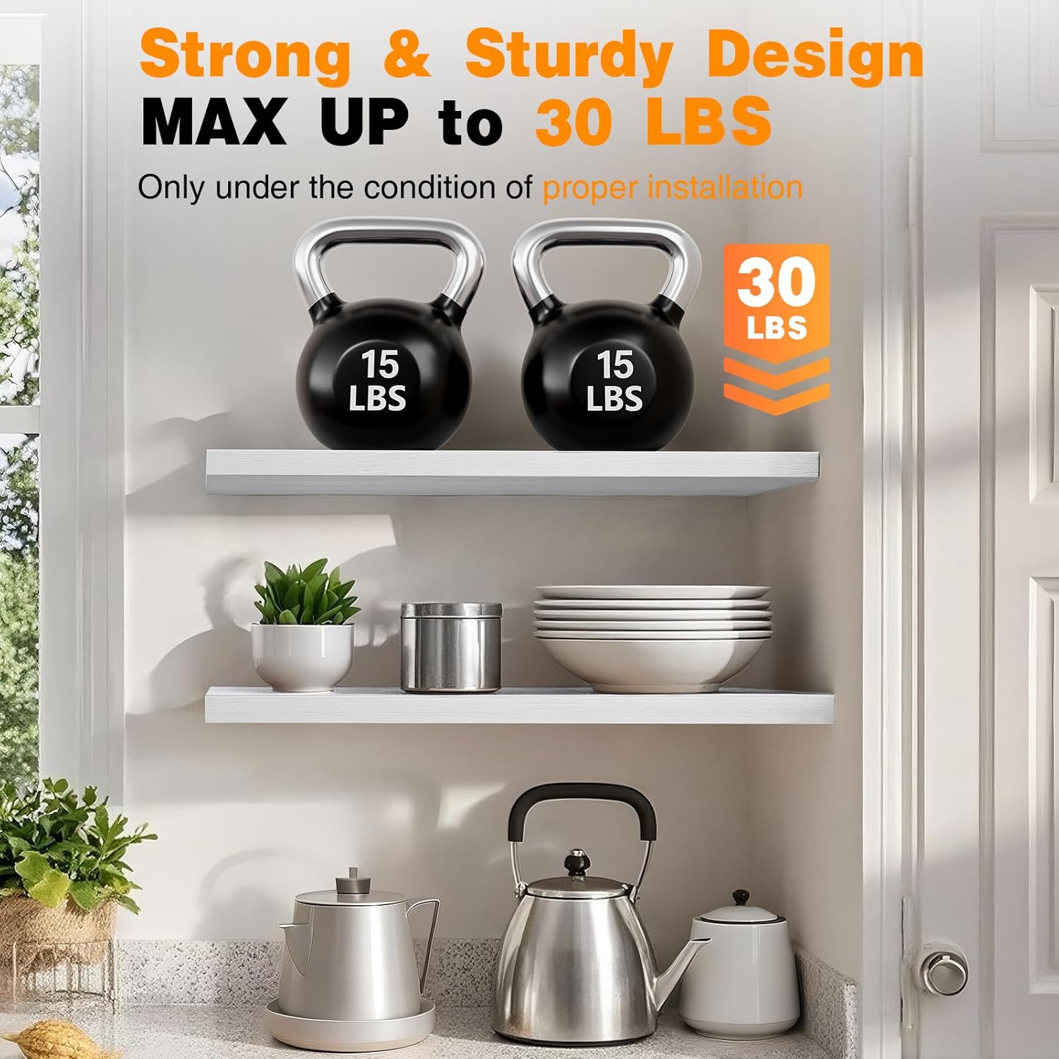 BAYKA Floating Shelves, 48 inches Long Heavy Duty Wall Mounted Rustic Wood Shelves for Bathroom