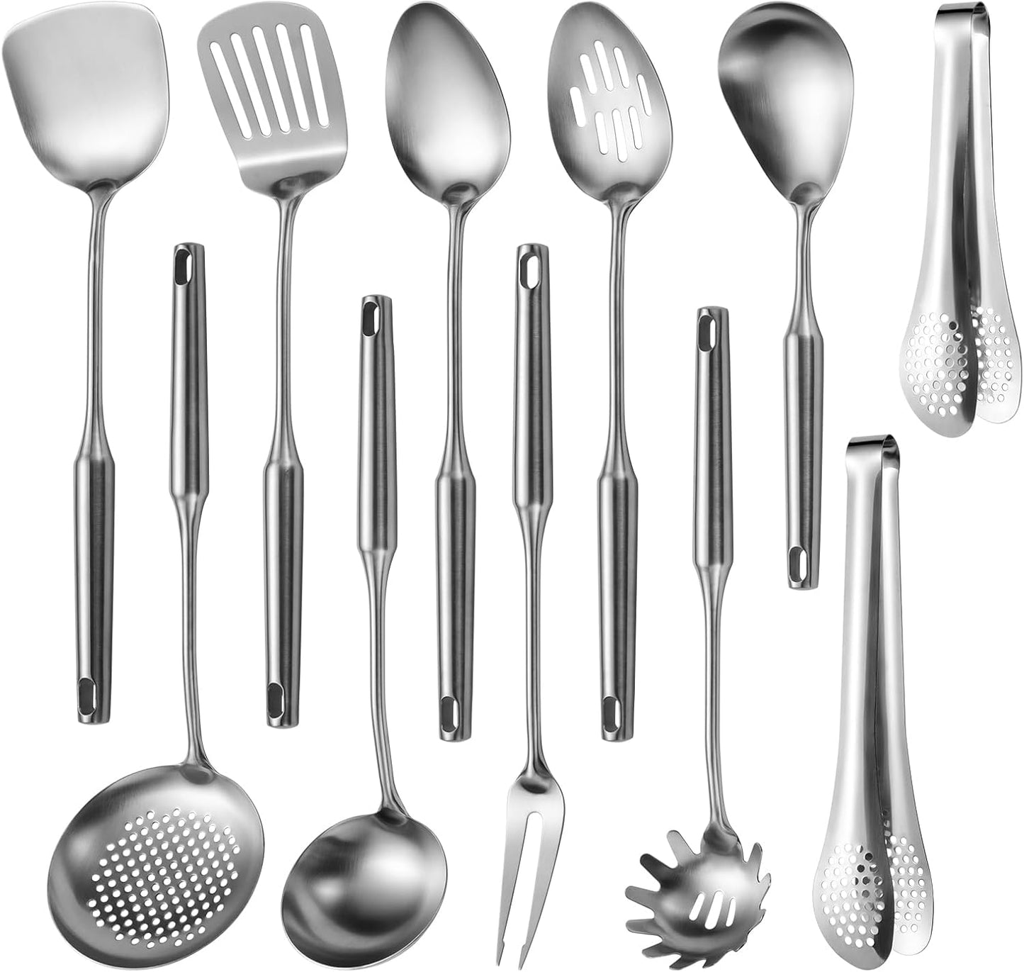 304 Stainlss Steel Kitchen Utensils Set, 11 Pcs Long Metal Cooking Utensil Gadgets Tools Set with