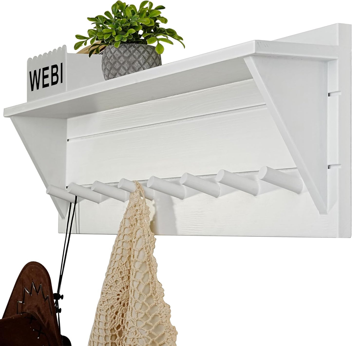 WEBI Coat Rack Wall Mount with Shelf,8 Peg Hooks,34" Long Entryway Wall Shelf with Hooks Underneath