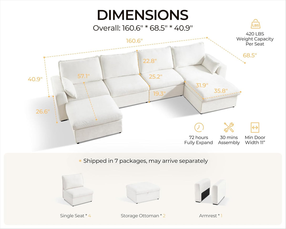 Oversized Modular Sofa Comfy Cloud Couch with Storage, Extra Deep Plush Sectional Sofa Set for