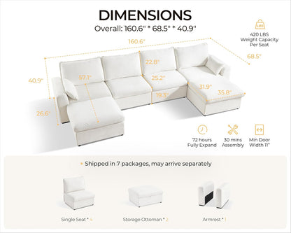 Oversized Modular Sofa Comfy Cloud Couch with Storage, Extra Deep Plush Sectional Sofa Set for