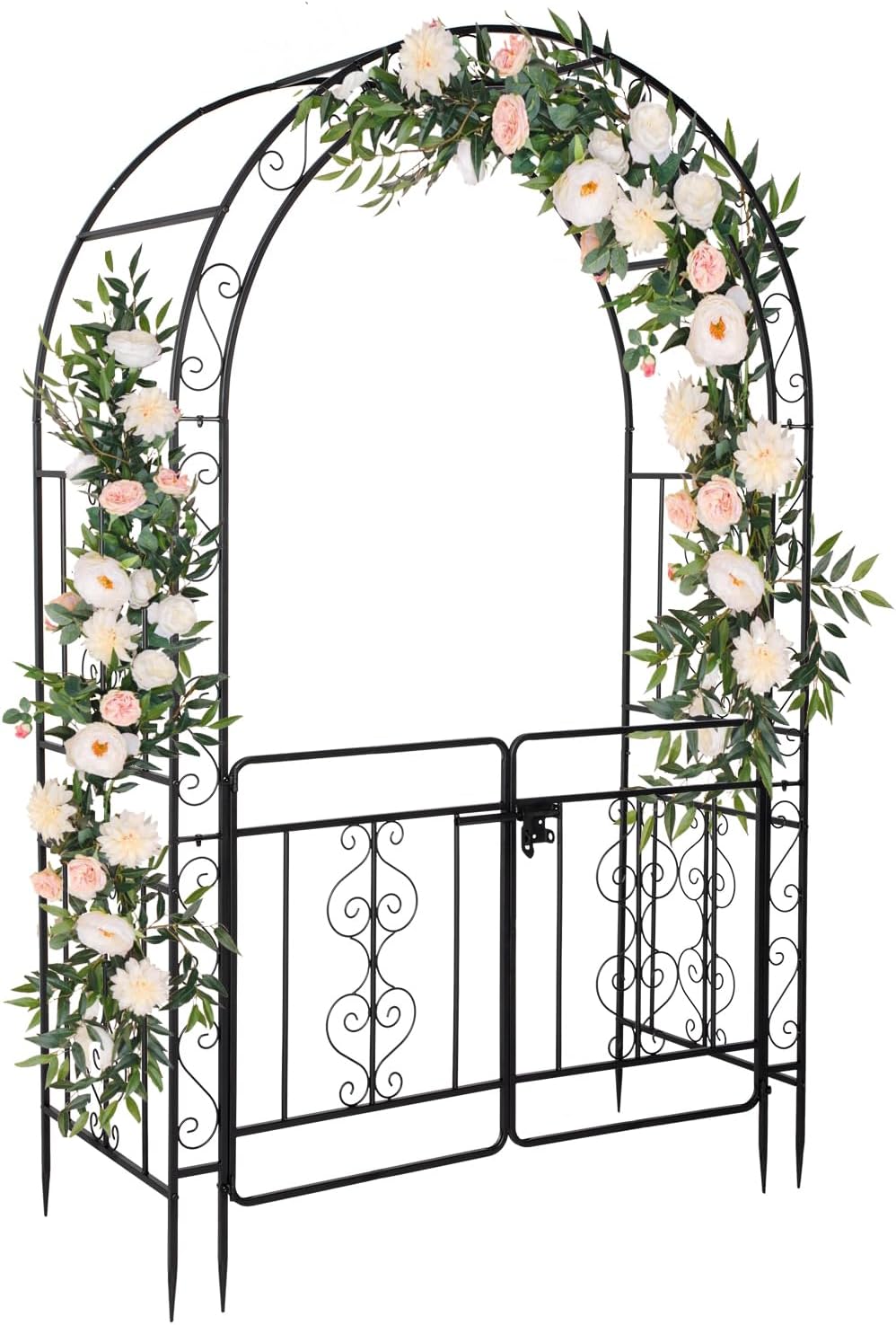 Outvita 7FT Garden Arch Arbor with Entry Door, Heavy Duty Metal Arbour Archway, Decorative Frame