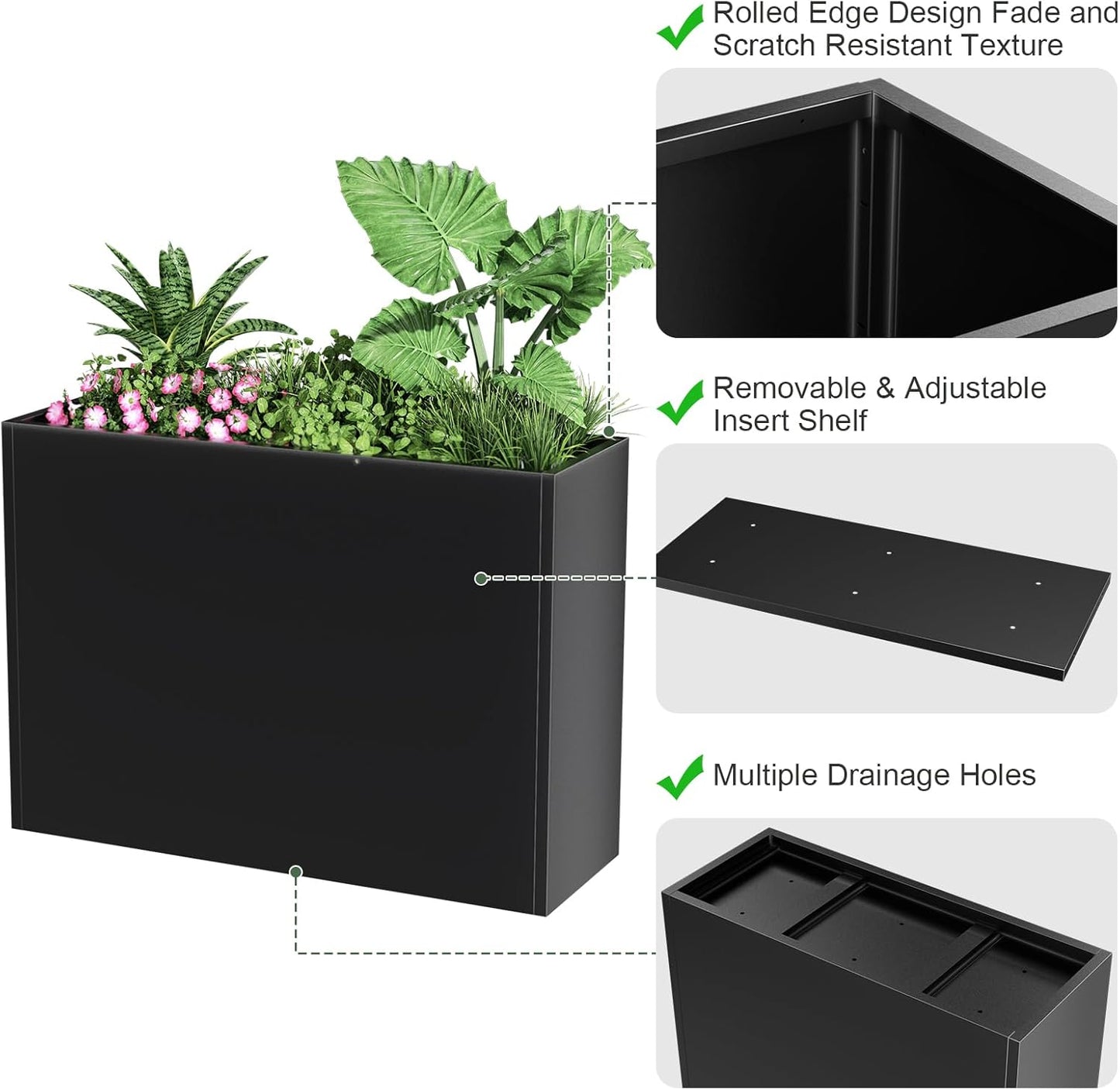 Tall Metal Cube Planter for Outdoor Plants 30" L x 12" W x 24" H, Heavy Duty Steel Large Planter