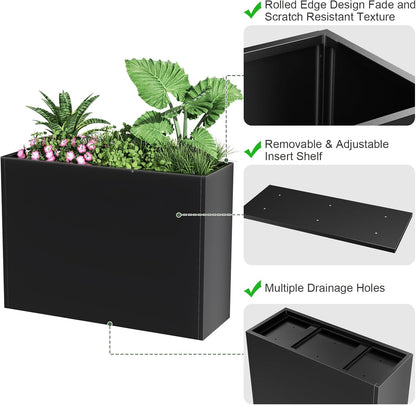 Tall Metal Cube Planter for Outdoor Plants 30" L x 12" W x 24" H, Heavy Duty Steel Large Planter