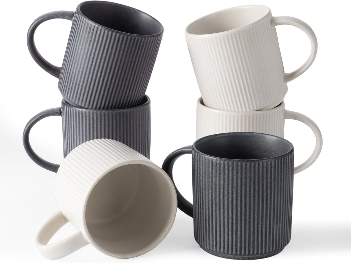 famiware Coffee Mug Set for 6, Star 12 oz Catering Mugs Cup Set with Handle for Coffee, Tea, Cocoa