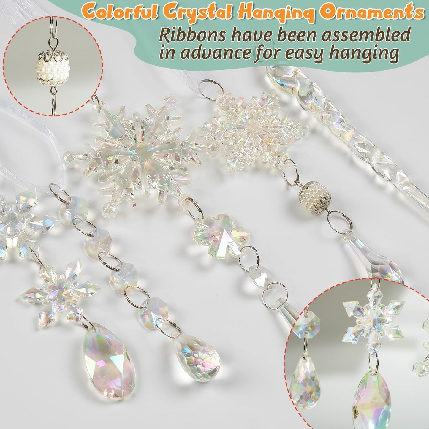32pcs Christmas Decoration Crystal Ornaments - Iridescent Christmas Tree Ornaments Acrylic
