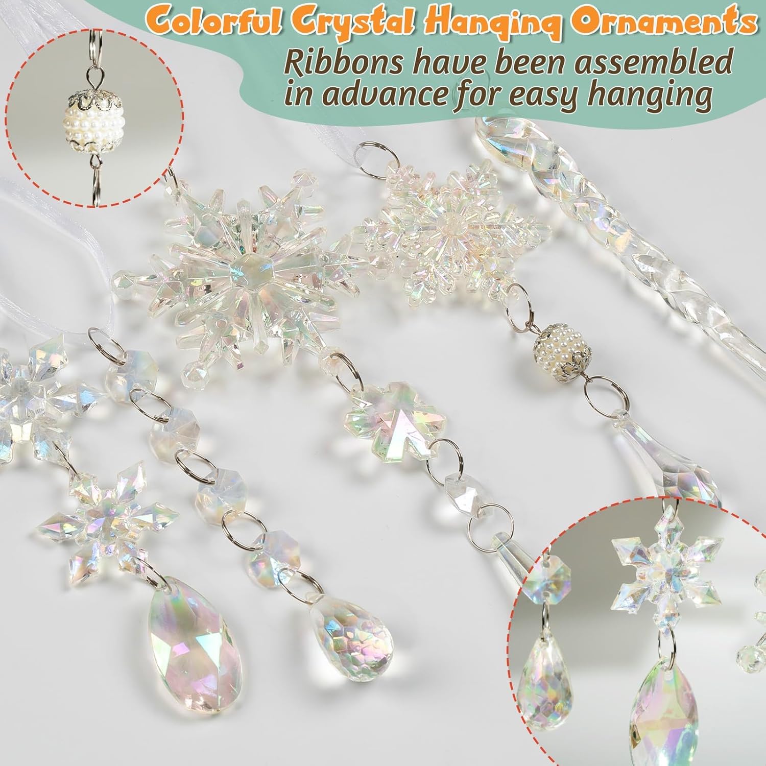 32pcs Christmas Decoration Crystal Ornaments - Iridescent Christmas Tree Ornaments Acrylic