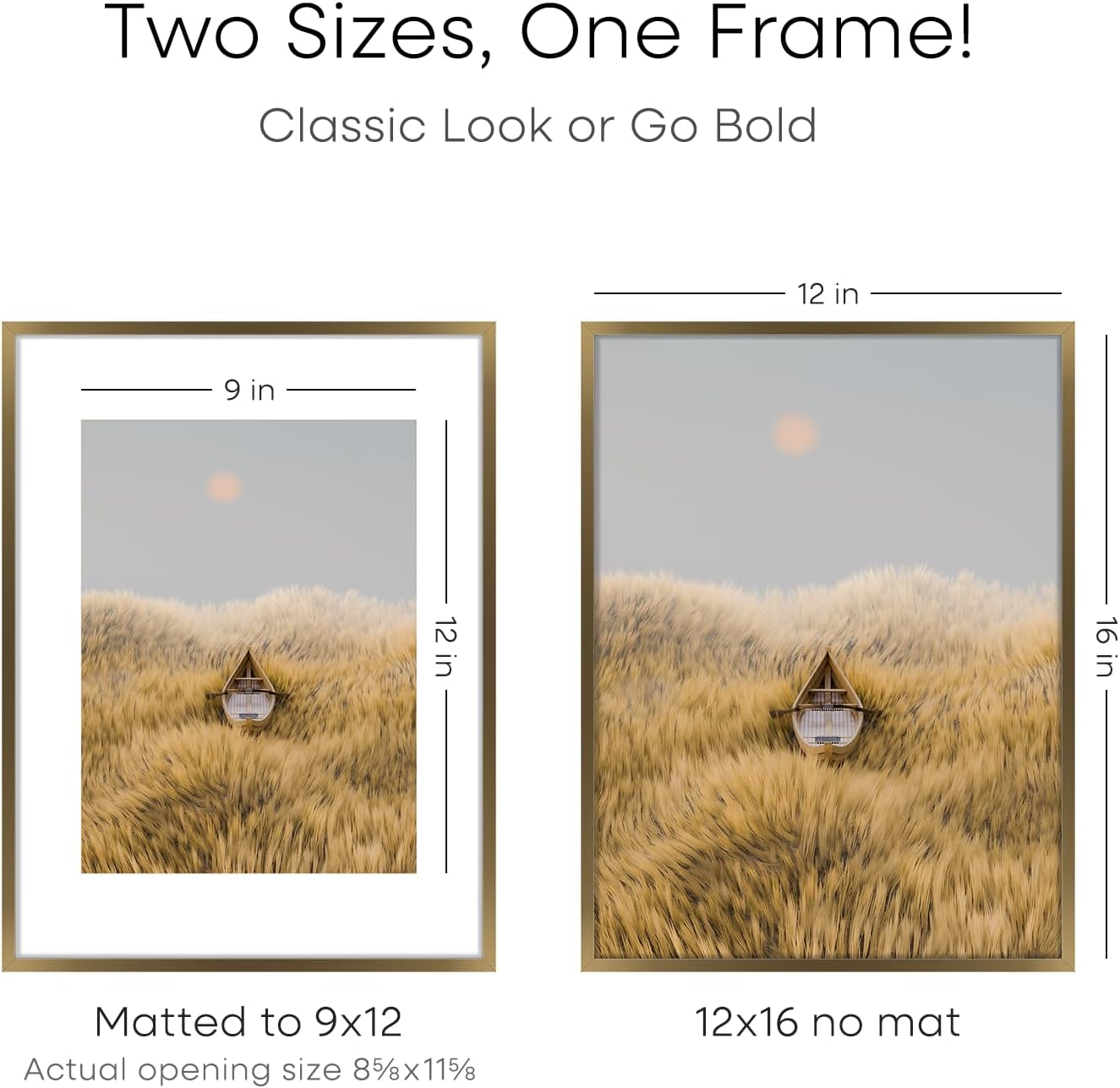 Homeforia 12x16 Picture Frame Bronze, High End Metal 12x16 Brass Poster Frames with Mat 9x12 Photo