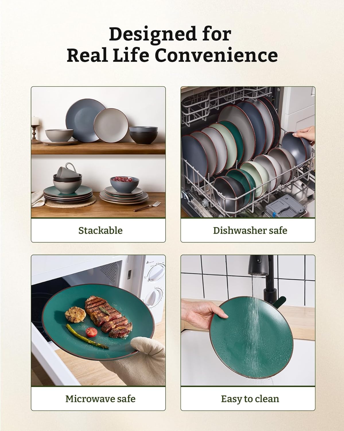 Famiware Venus Ceramic Plates and Bowls Sets, Speckled Dinnerware Dish Sets for 8 (24 Pieces)