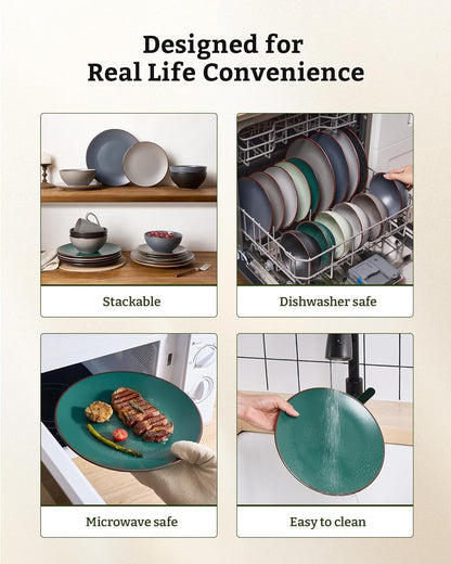 Famiware Venus Ceramic Plates and Bowls Sets, Speckled Dinnerware Dish Sets for 8 (24 Pieces)