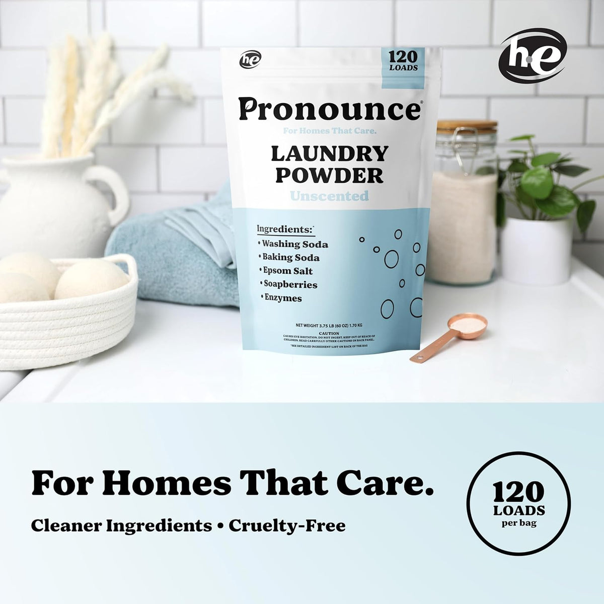 Pronounce Laundry Detergent Powder Alternative | Earth-Derived Ingredients, Eco-Friendly, Safer for