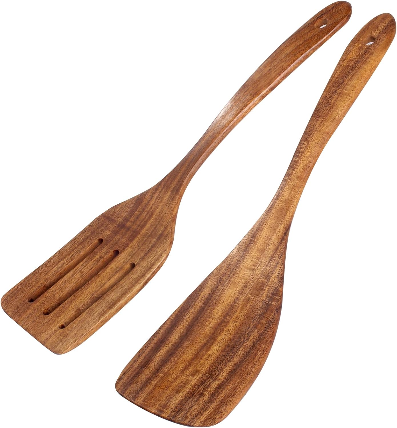 2 Pack Wooden Spatula, Acacia Wood Long Handle Flat Frying Turner, Handmade wooden spoons for