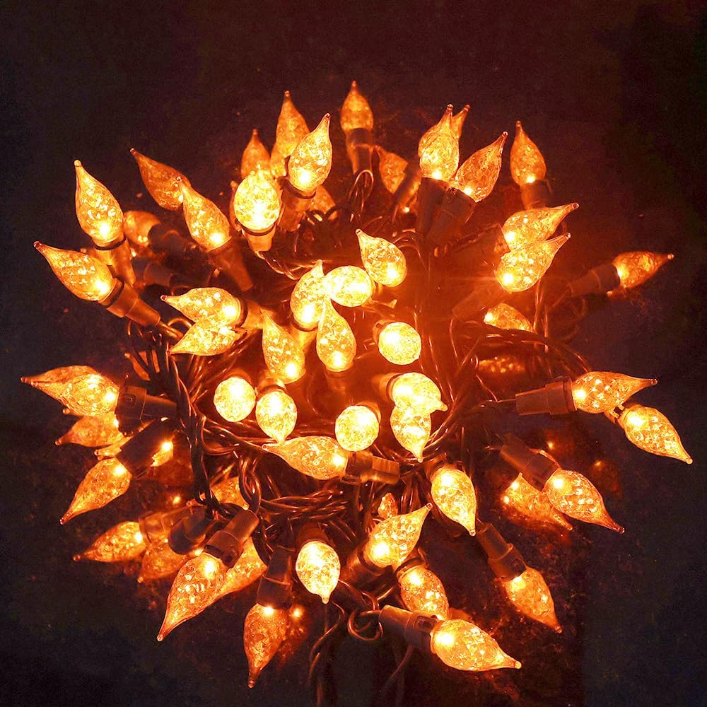 Orange Halloween Lights 70 LED C5 Christmas Lights for Indoor and Outdoor use, Plug -in String