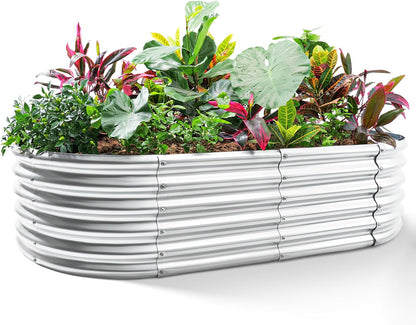 Land Guard 6x3x1.5ft Galvanized Raised Garden Bed Kit, Metal Planter Boxes Outdoor, Oval Metal