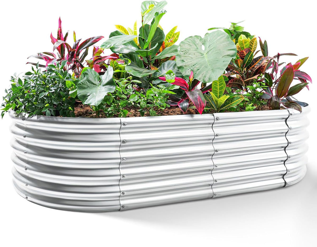 Land Guard Galvanized Metal Raised Garden Bed Kit, 8x4x1.5ft Large Planter Boxes Outdoor, Oval