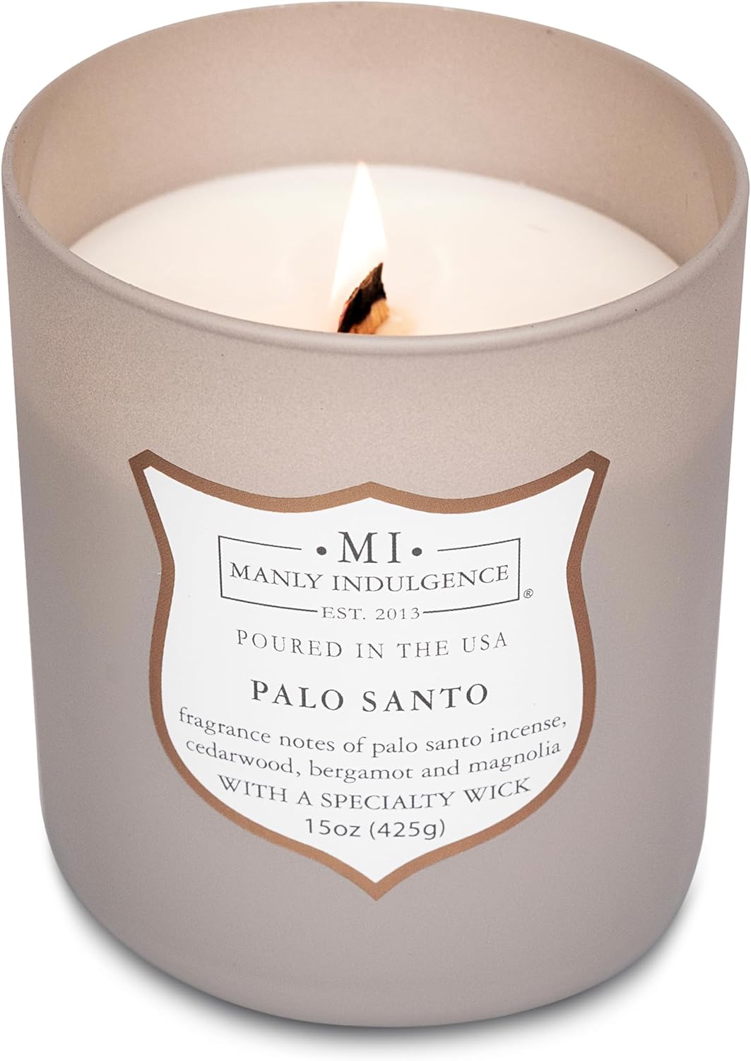 Manly Indulgence Palo Santo Scented Candles for Men, 15 oz Wooden Wick, Premium Soy Blend Wax, 60H