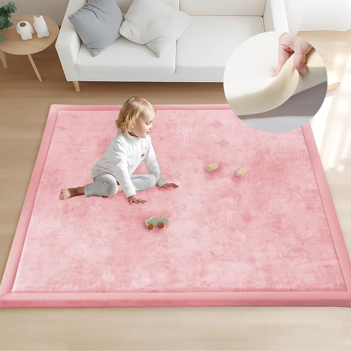 ACOMOPACK Baby Play Mat for Floor 1.3" Thick Memory Foam 50x50 Soft Velvet Playpen Mat for