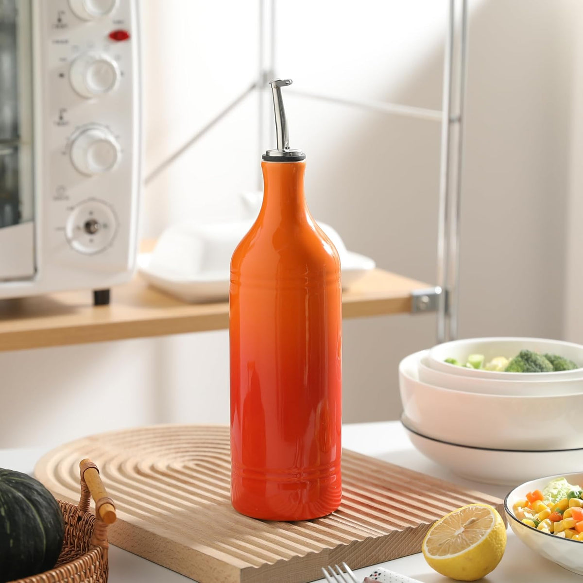 Sweejar Ceramic Olive Oil Dispenser Bottle, 20 Oz EVOO Oil and Vinegar Dispensing Bottle with Spout