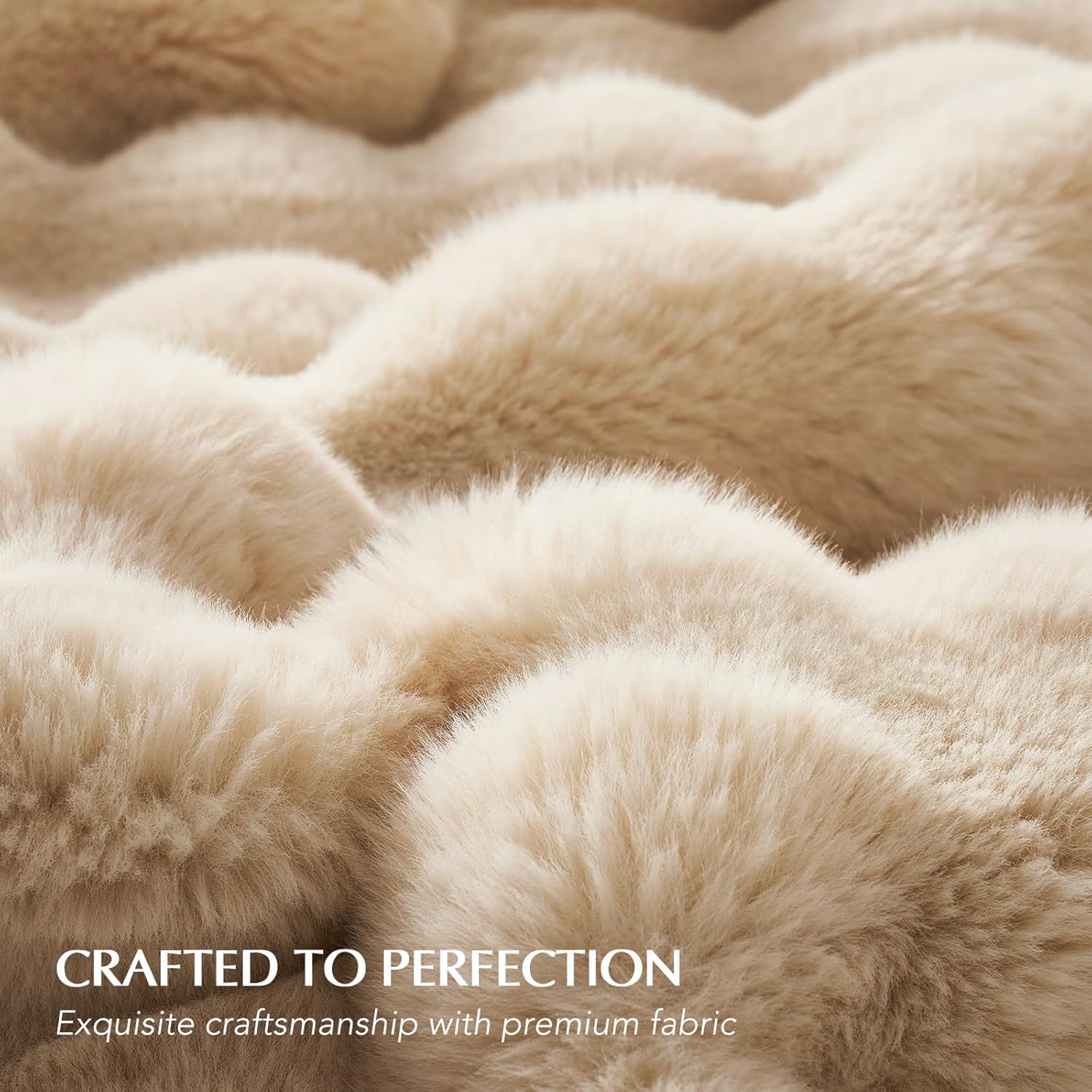 EVERGRACE Ultra Soft Luxury Fluffy Ridgeline Faux Rabbit Fur Throw Blanket, Thick Warm Bubble Throw