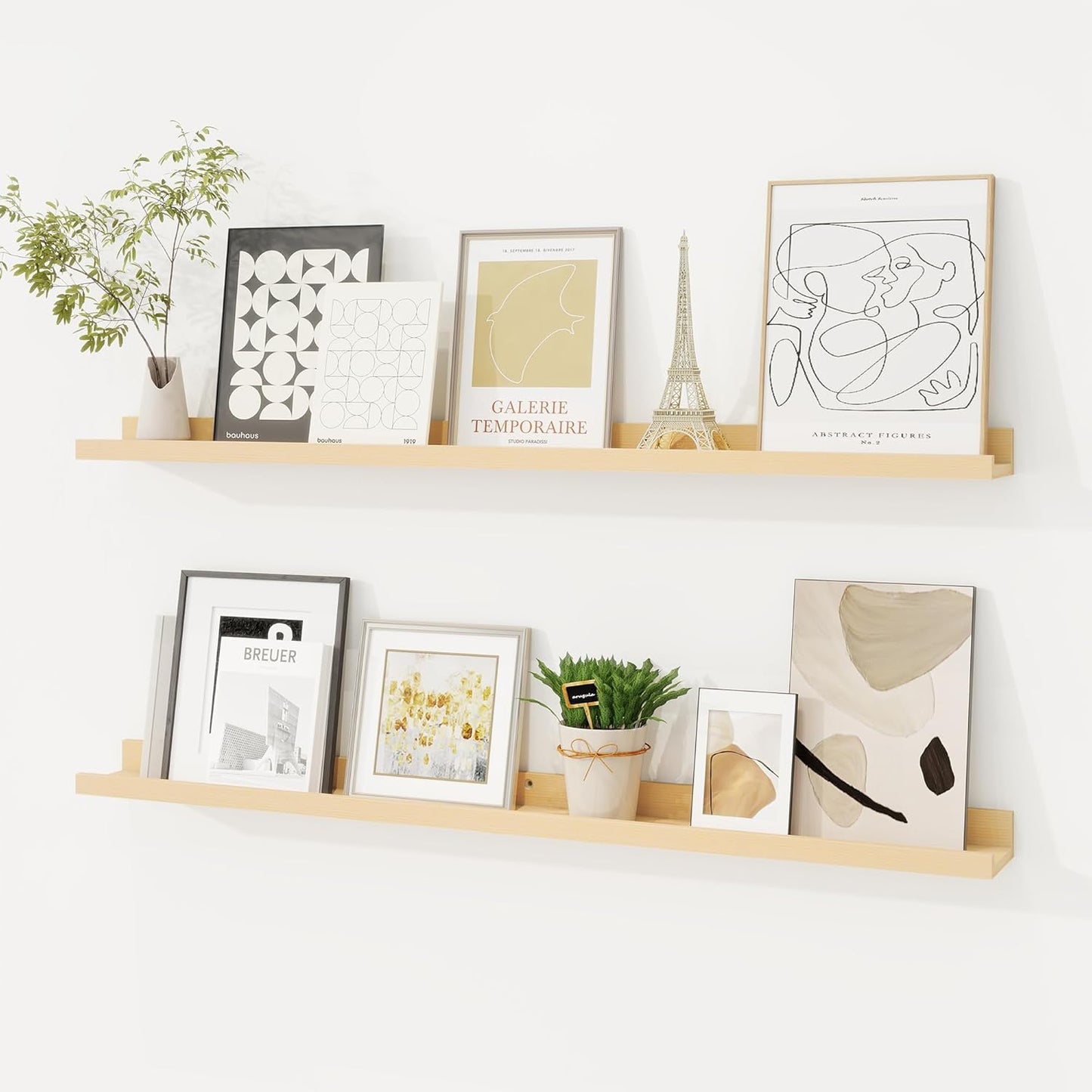 Picture Ledge Shelf, Solid Pine Wood Floating Shelves Set of 2, 32 Inches Nursery Book Shelves for