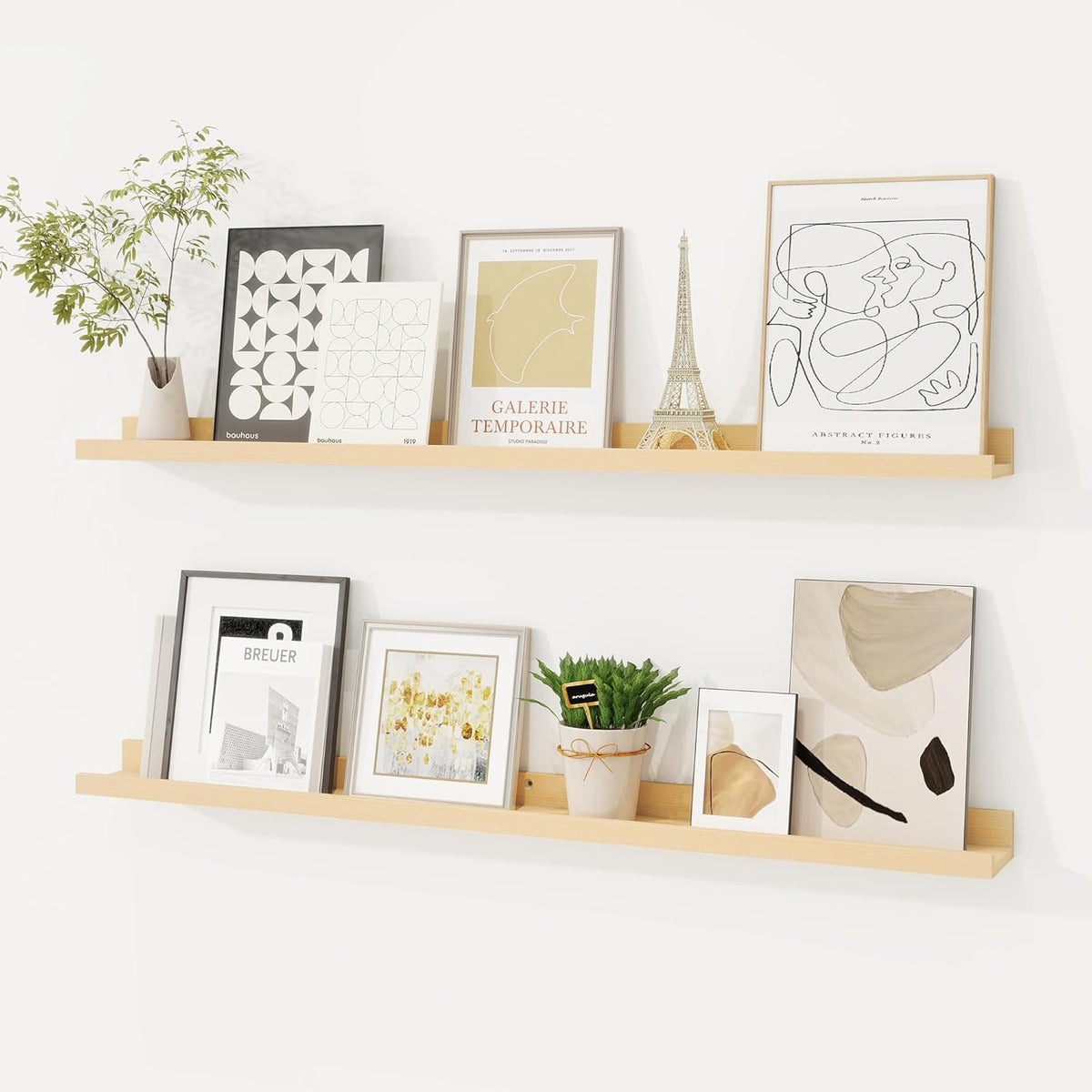 Picture Ledge Shelf, Solid Pine Wood Floating Shelves Set of 2, 32 Inches Nursery Book Shelves for