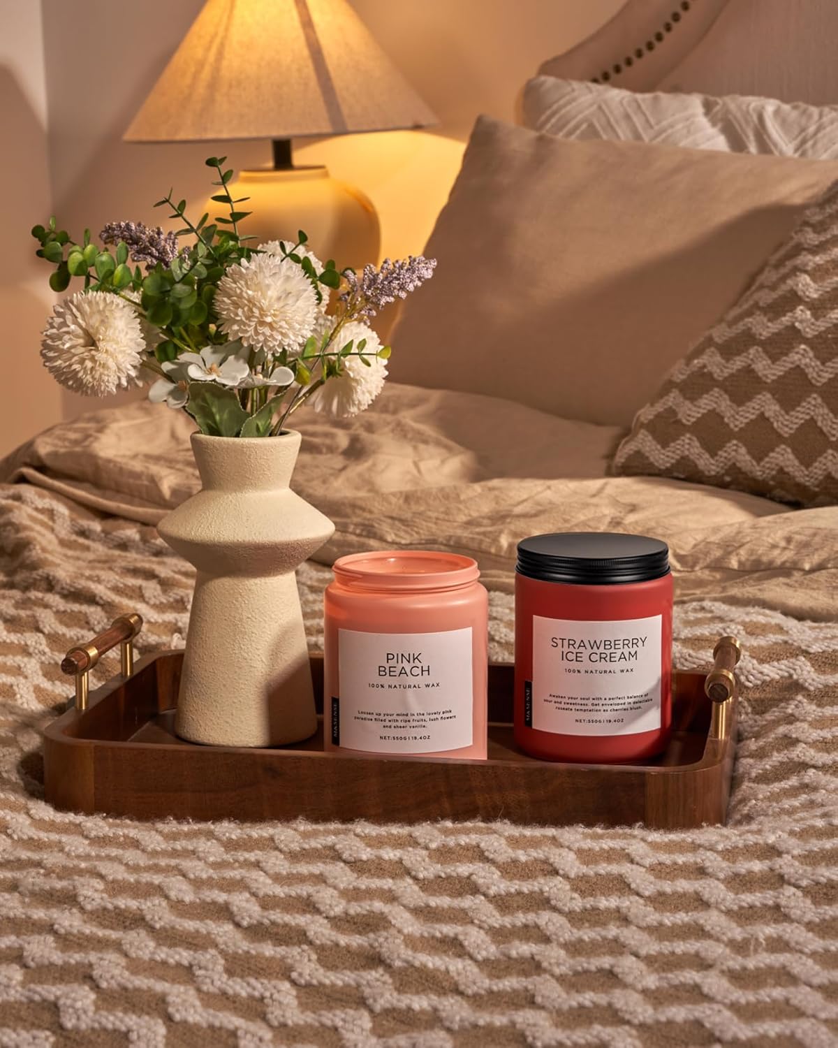 M&SENSE Pink Beach Sands Jar Candle, 19.4oz Pineapple Coconut Scented Natural Soy Candles for Home