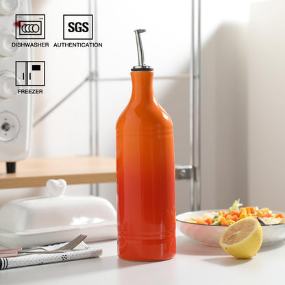 Sweejar Ceramic Olive Oil Dispenser Bottle, 20 Oz EVOO Oil and Vinegar Dispensing Bottle with Spout