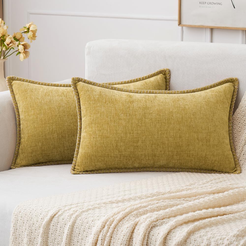 MIULEE Pack of 2 Couch Throw Pillow Covers 12x20 Inch Mustard Yellow Farmhouse Decorative Pillow