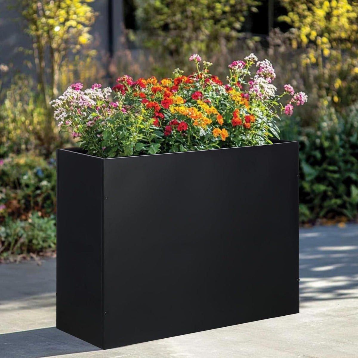 Metal Rectangular Planter Box Tall Planters for Outdoor Plants Modern Heavy Duty with Drainage