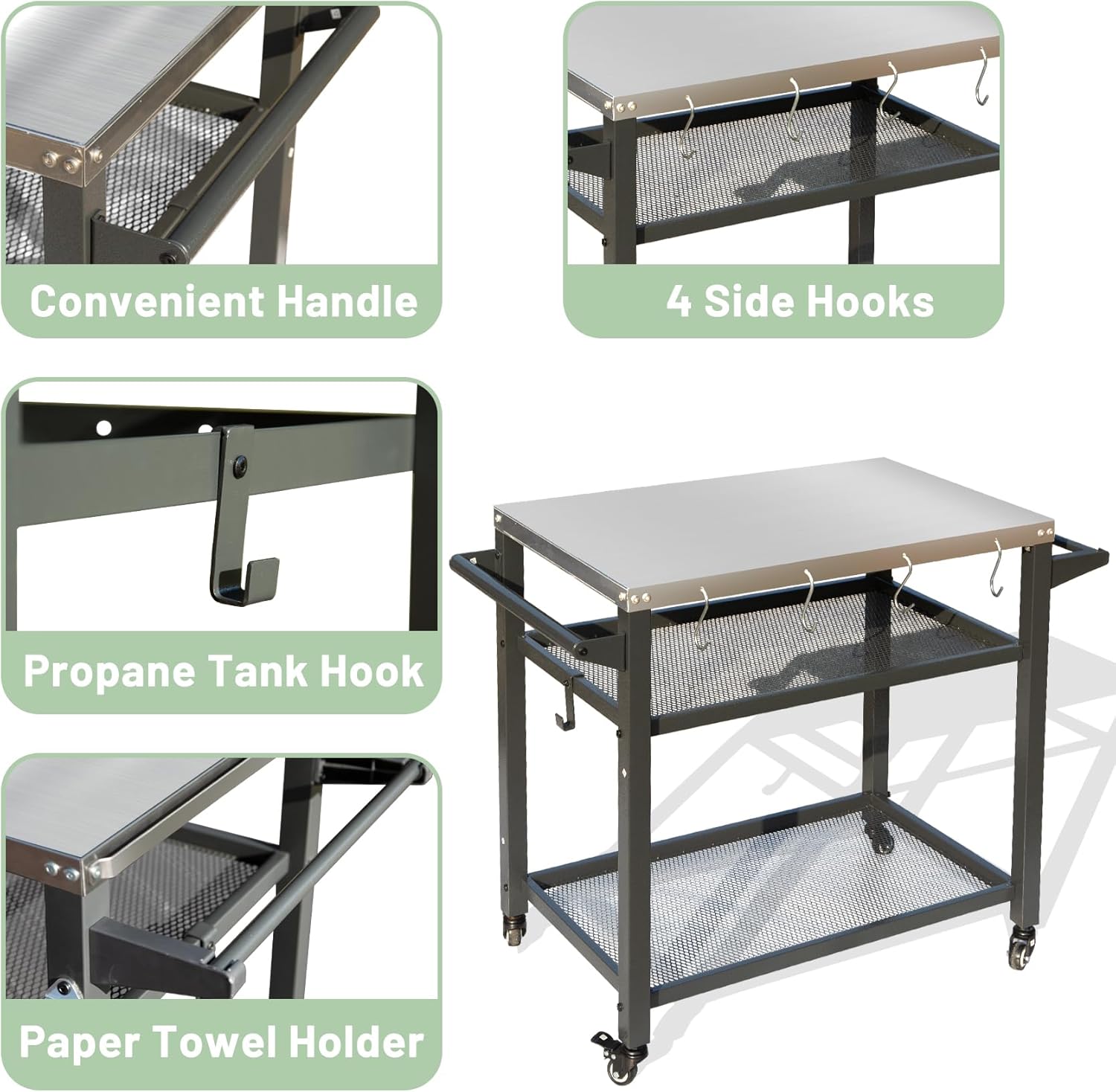 Domi 3-Shelf Outdoor Grill Table, Grill Cart with Wheels, Outdoor Pizza Oven and Food Prep Table