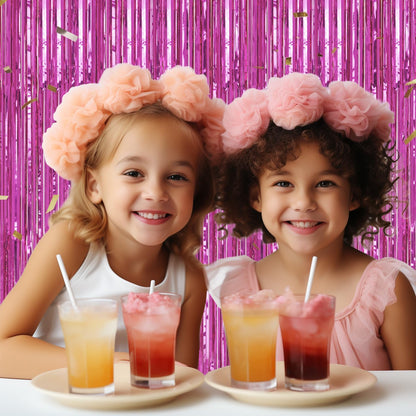 3 Pack Foil Fringe Backdrop - Hot Pink Shiny Tinsel Curtains for Party Decoration/Photo Booth Props