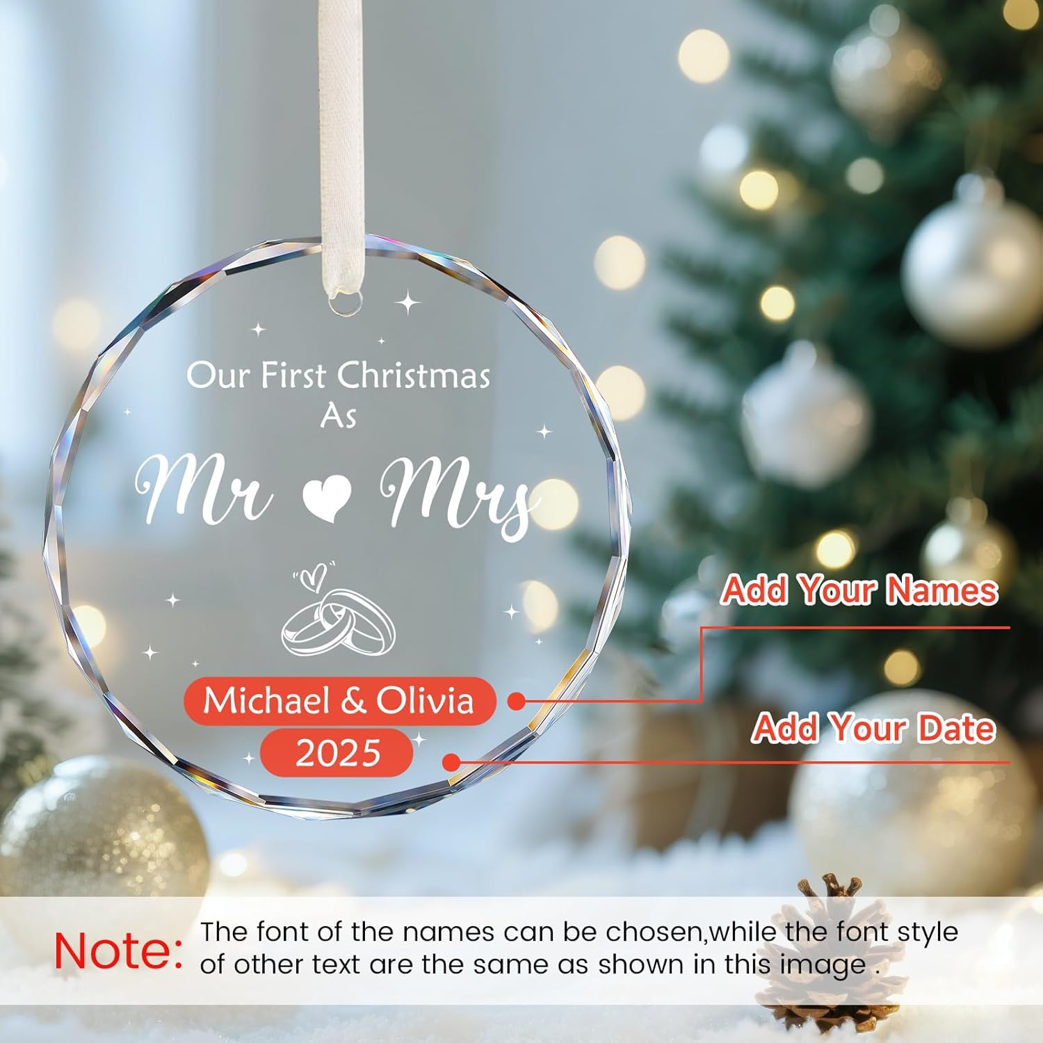 Our First Christmas As Mr & Mrs Ornament 2025, Personalized Christmas Ornaments Custom Name and