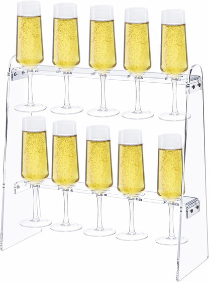 Tosnail 2-Tier Champagne Flute Glass Holder Stand, 10 Slots Champagne Flute Tabletop Stemware
