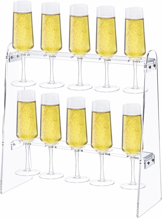 Tosnail 2-Tier Champagne Flute Glass Holder Stand, 10 Slots Champagne Flute Tabletop Stemware