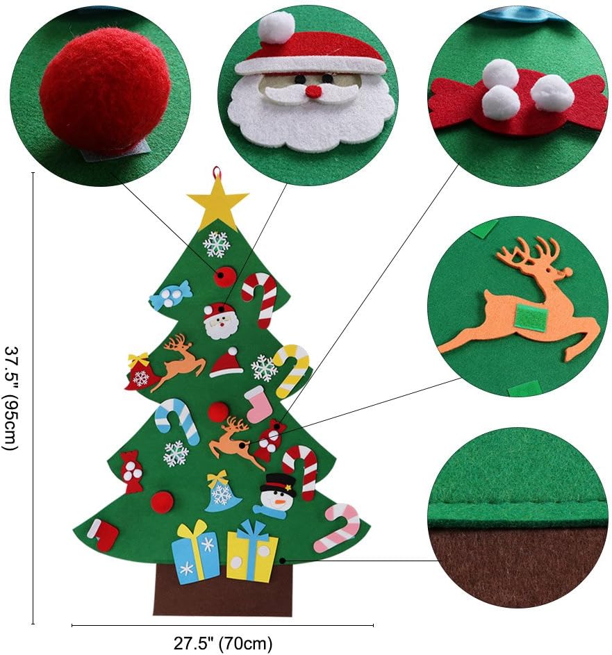 AerWo DIY Felt Christmas Tree Set + 26pcs Detachable Ornaments, Kids Wall Hanging Xmas Gifts for
