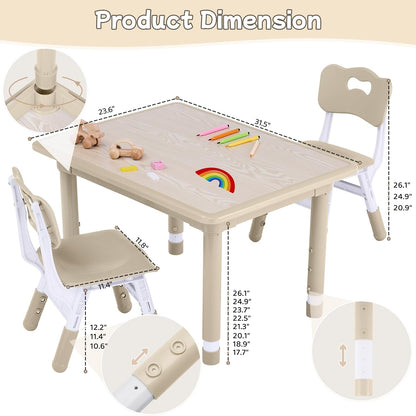 Toddler Table and Chair Set, Height Adjustable-Upgrade Kids Table and 2 Chairs for Ages 3-8