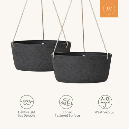 La Jolie Maison Large Hanging Planters - 12 Inch Outdoor Flower Pots, Hanging Garden Planters Set