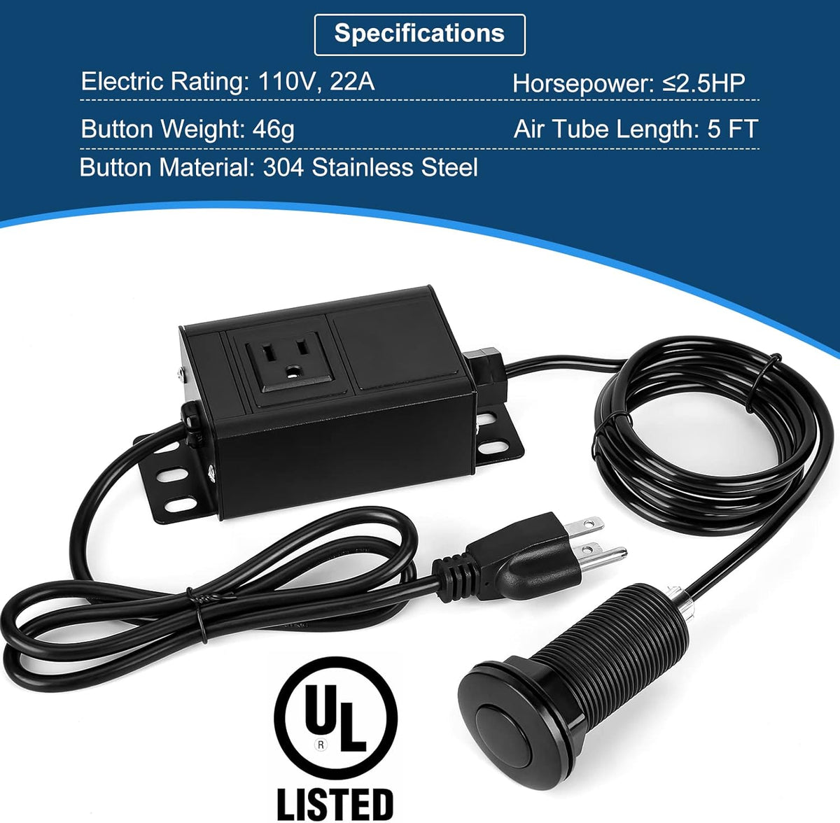 Air Switch Kit for Garbage Disposal, UL Listed Sink Top Air Switch for Food Waste Disposal, 3.58”