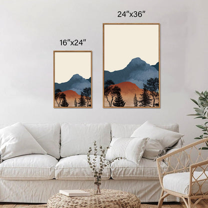 SIGNINART Boho Mountains Framed Canvas Wall Art Set of 3, Watercolor Nature Landscape Art Prints