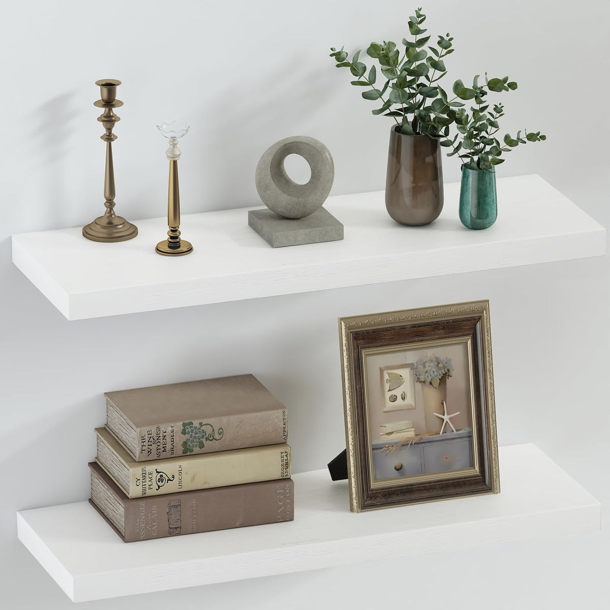 SAUMONIERES Floating Shelves 8 Inch Deep Solid Wood Wide Wall Shelf Set of 2 Wall Mounted for
