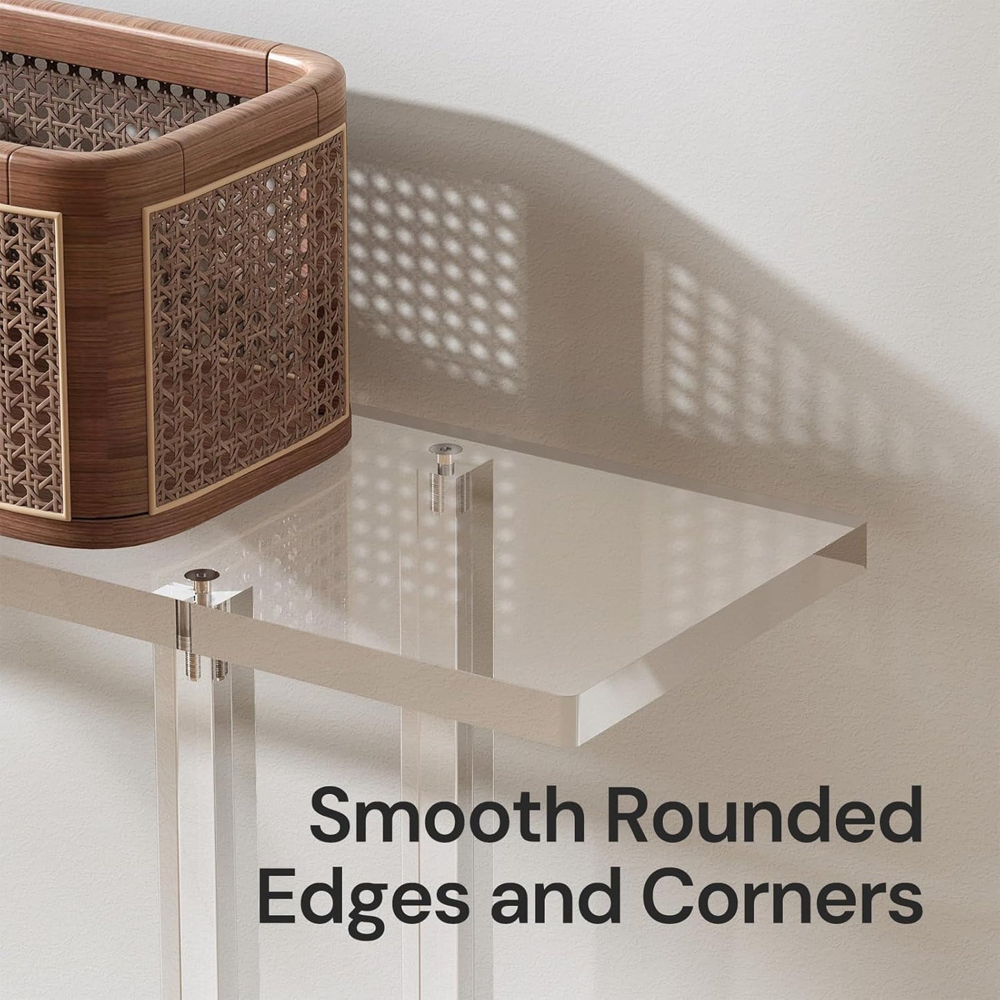 Acrylic Narrow Console Table for Entryway, 7.6" D x 39.4" W x 31.5" H, Square Legs, Skinny Entry