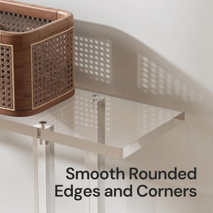 Acrylic Narrow Console Table for Entryway, 7.6" D x 39.4" W x 31.5" H, Square Legs, Skinny Entry